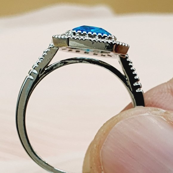 🍁Noble Retro Carved Pure Blue Zircon Silver Vintage Rings for Women, MARR9167 - Picture 5 of 5